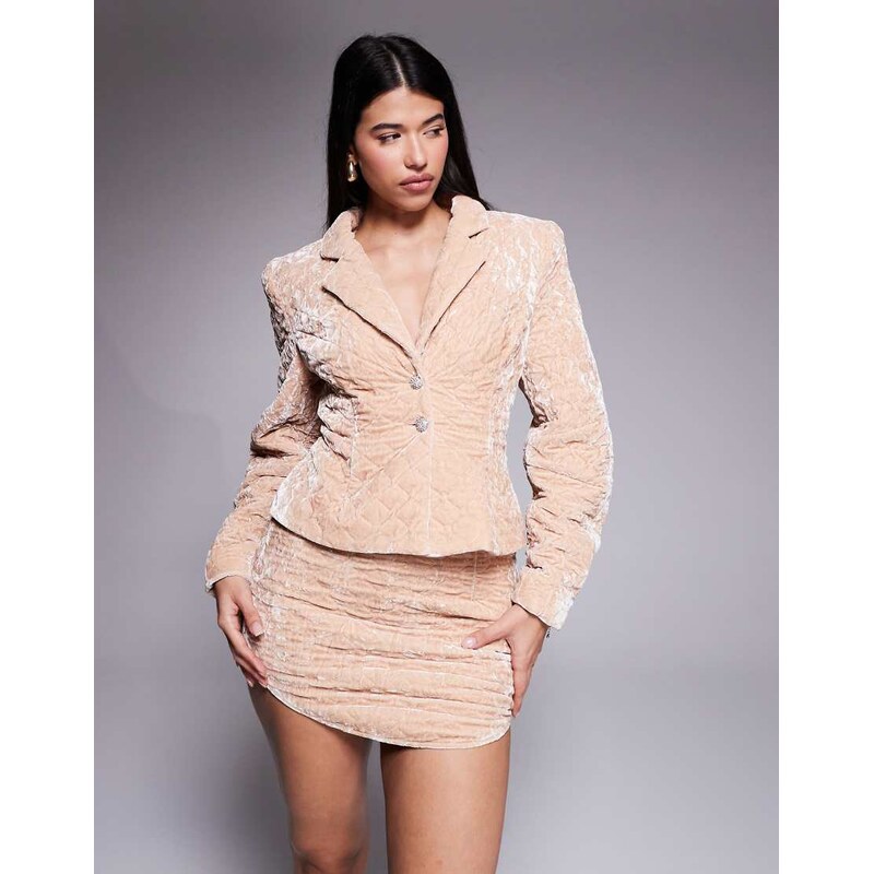 ASOS LUXE co-ord velvet quilted jacket in light pink 108935826