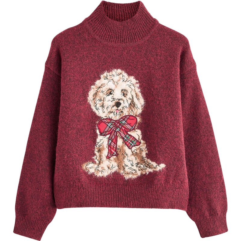 Next Svetr Christmas Dog mix barev / vínově červená