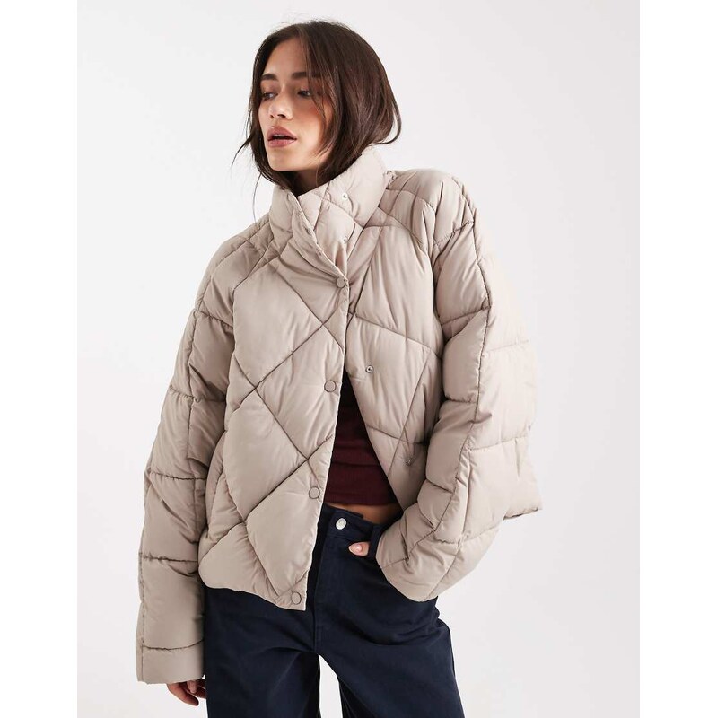 Miss Selfridge oversized quilted funnel neck crop puffer jacket