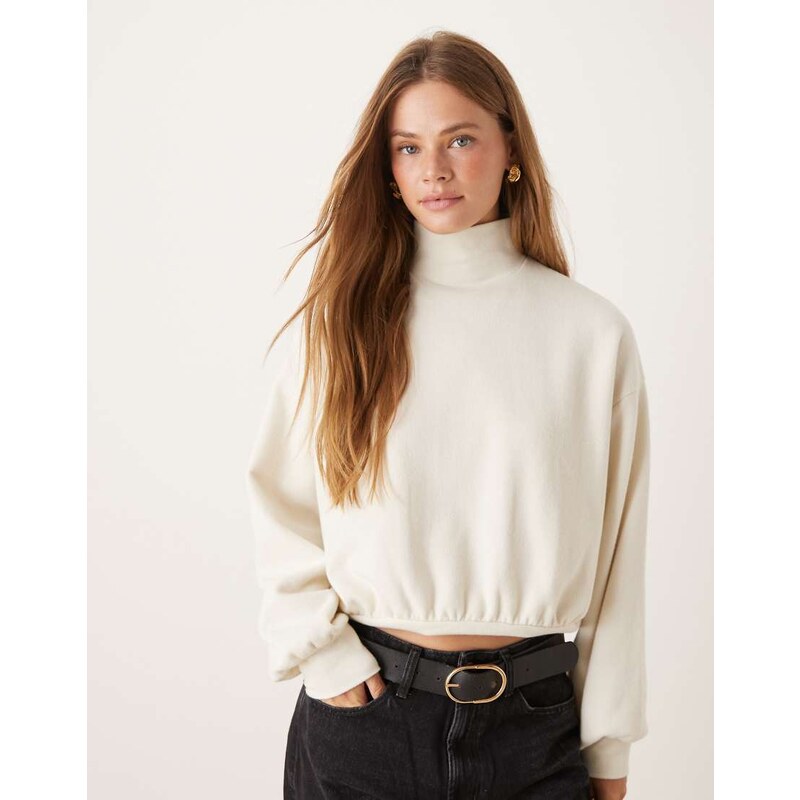 ASOS DESIGN Supersoft curved hem high neck jumper with balloon sleeve 108536051