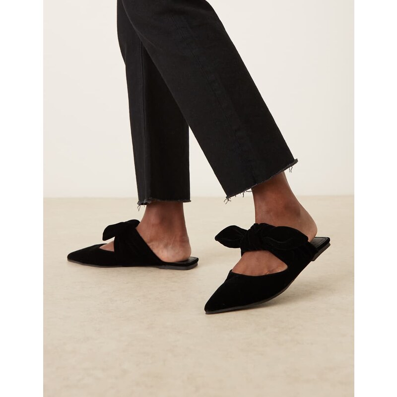 ASOS DESIGN Lunar bow detail mules in black velvet