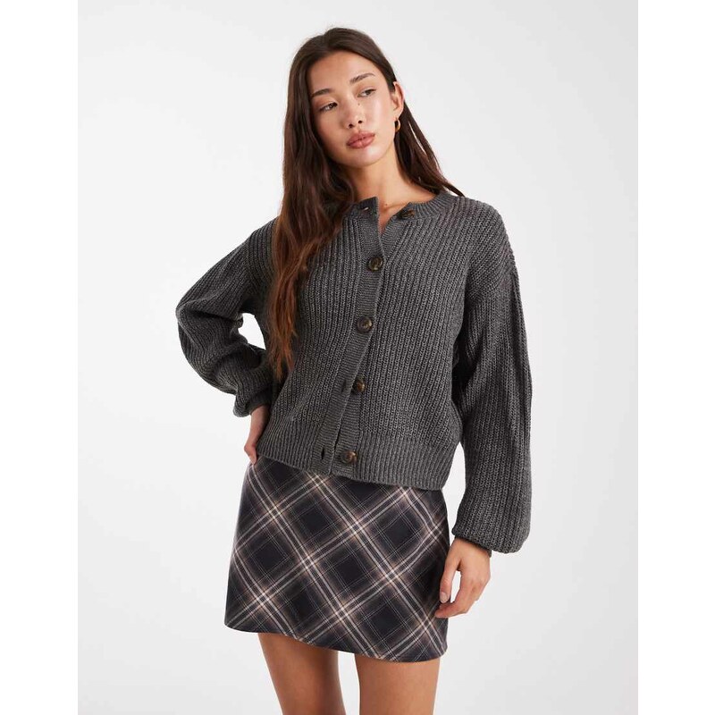 Vero Moda chunky rib round neck cardigan in asphalt grey