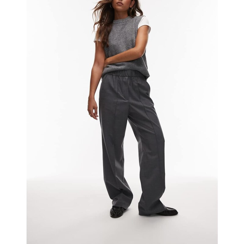 ARKET wool flannel straight leg trousers with elasticated waist in 114804213