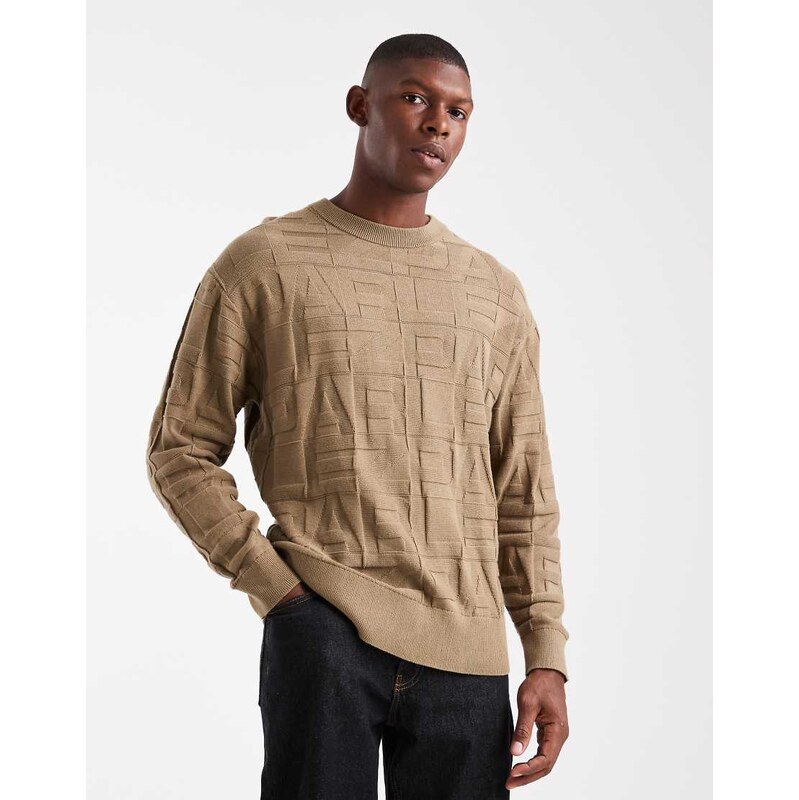 Parlez monogram shadow knit crewneck jumper in dark beige