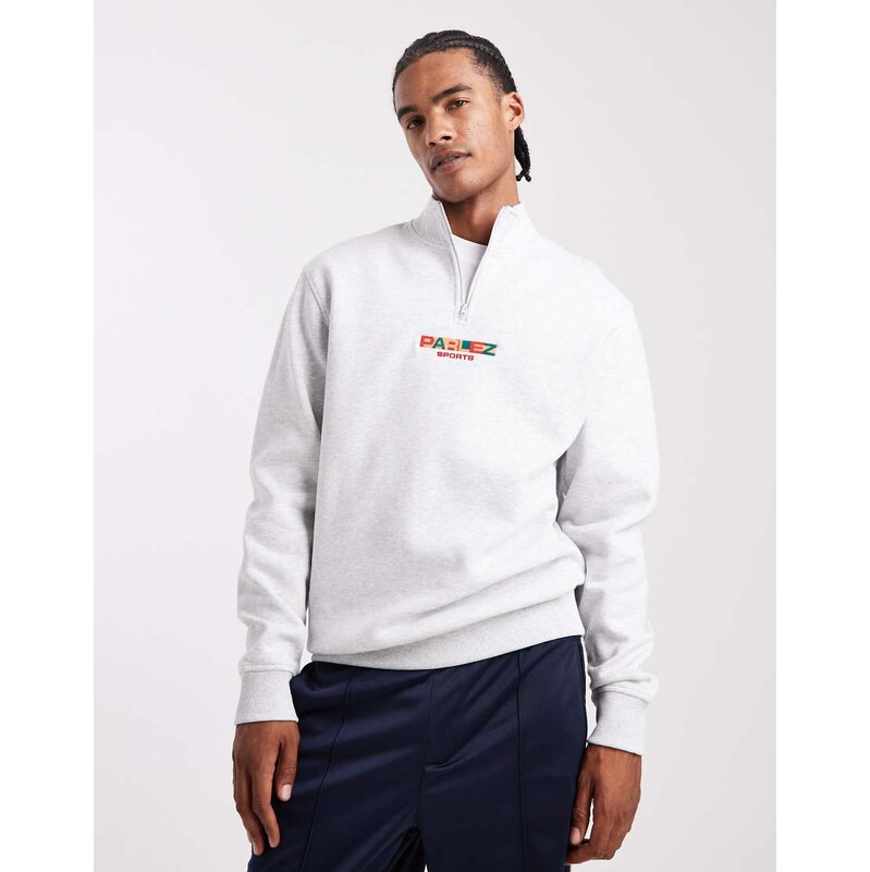 Parlez 1/4 zip embroidered logo sweatshirt in grey