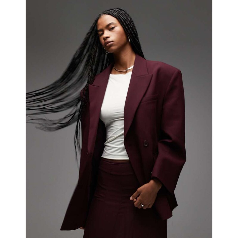 ASOS DESIGN double breasted oversized blazer in plum-Purple 114425756