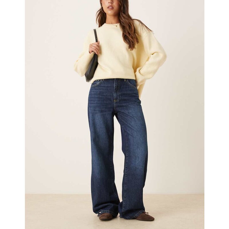 Mango Danila 100% cotton wide leg jean in dark blue