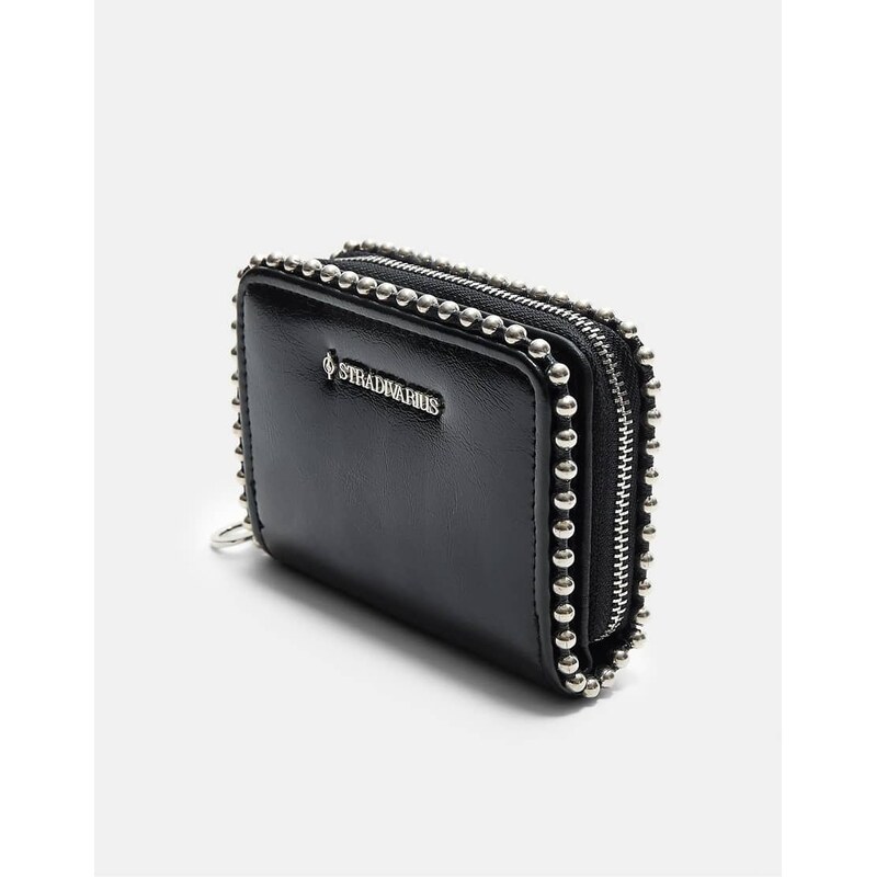 Stradivarius Beaded purse with zip in black