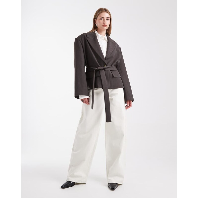 ASOS DESIGN tailored boxy belted blazer in chocolate-Brown 114475246