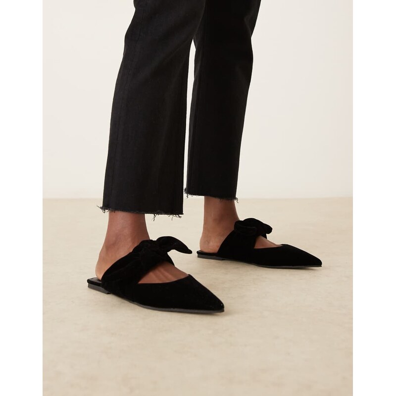 ASOS DESIGN Lunar bow detail mules in black velvet