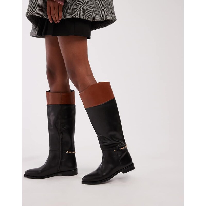 Bronx fe-lise contrast detail riding boot in black 108784011