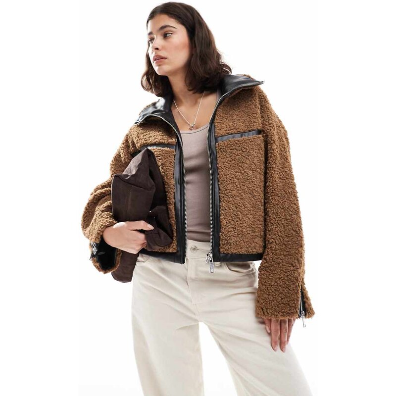 ONLY chunky teddy short jacket in brown 109440628