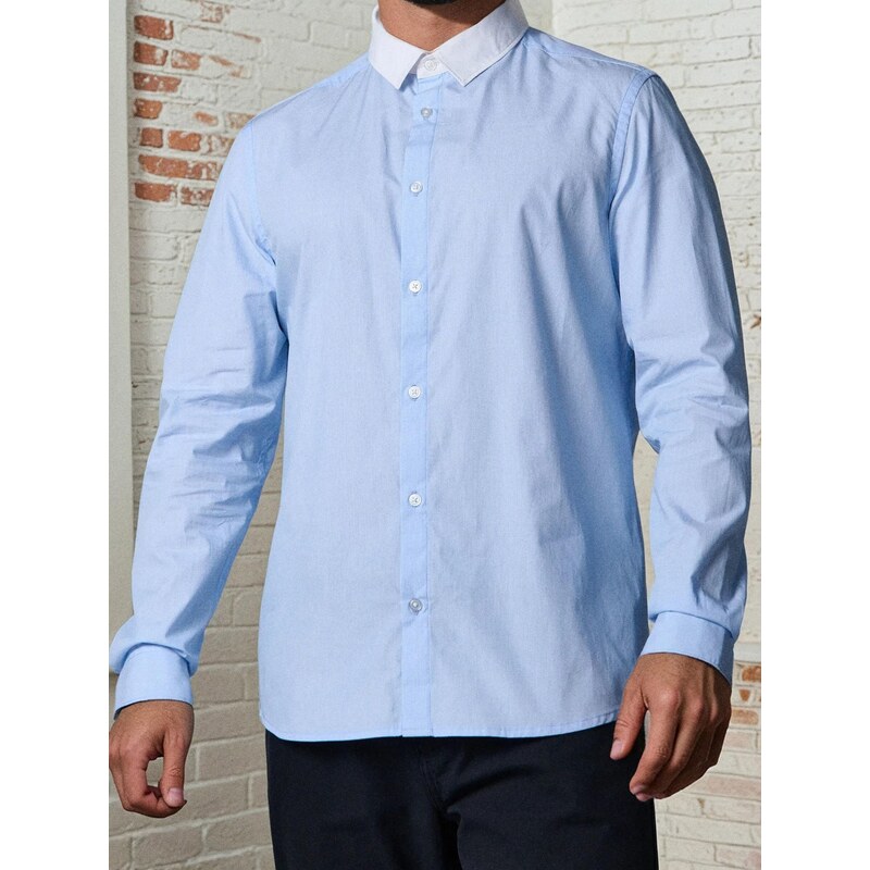 Sinsay - Bavlněná košile slim fit - modrá