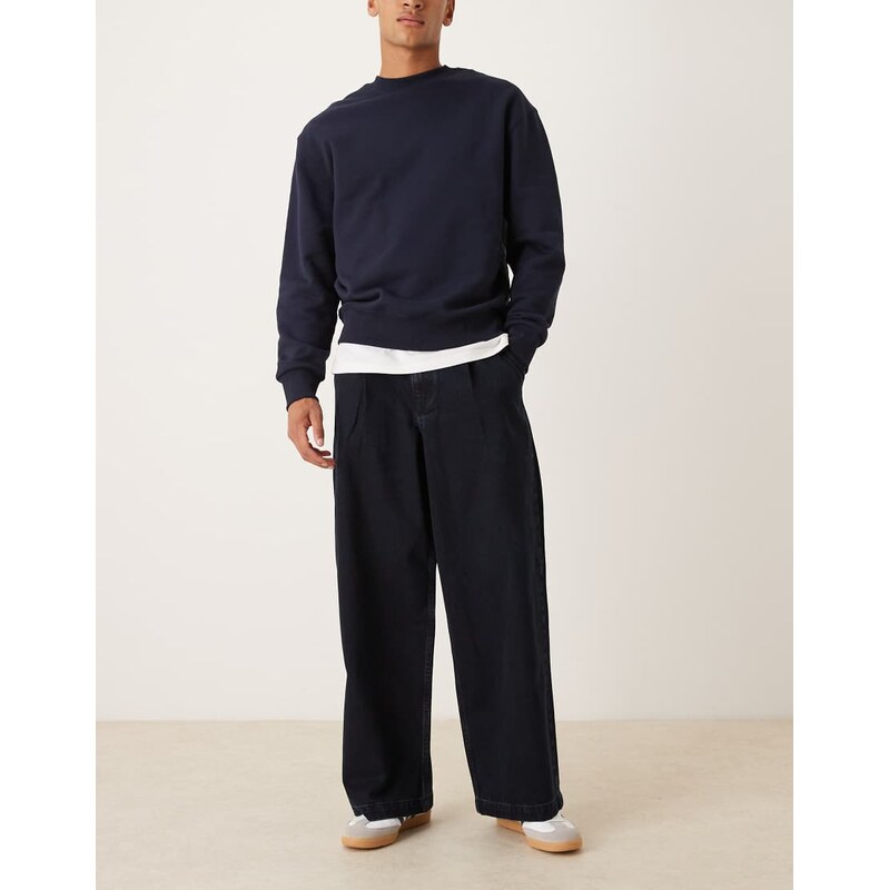 ASOS DESIGN loose pleated jean in dark indigo-Black
