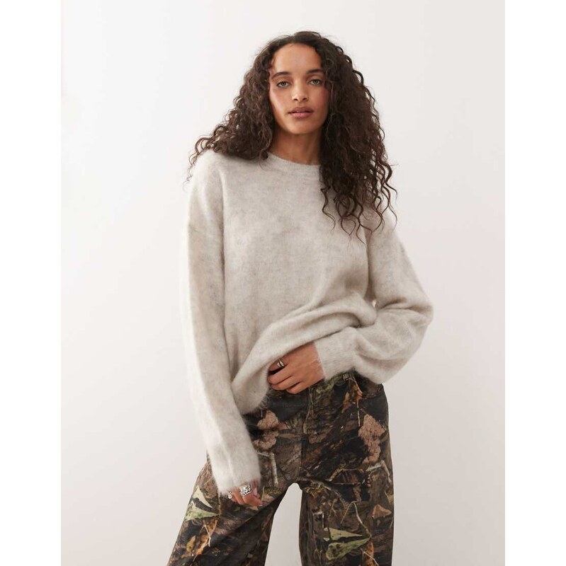 Weekday premium wool & mohair blend jumper in light beige melange 108637953