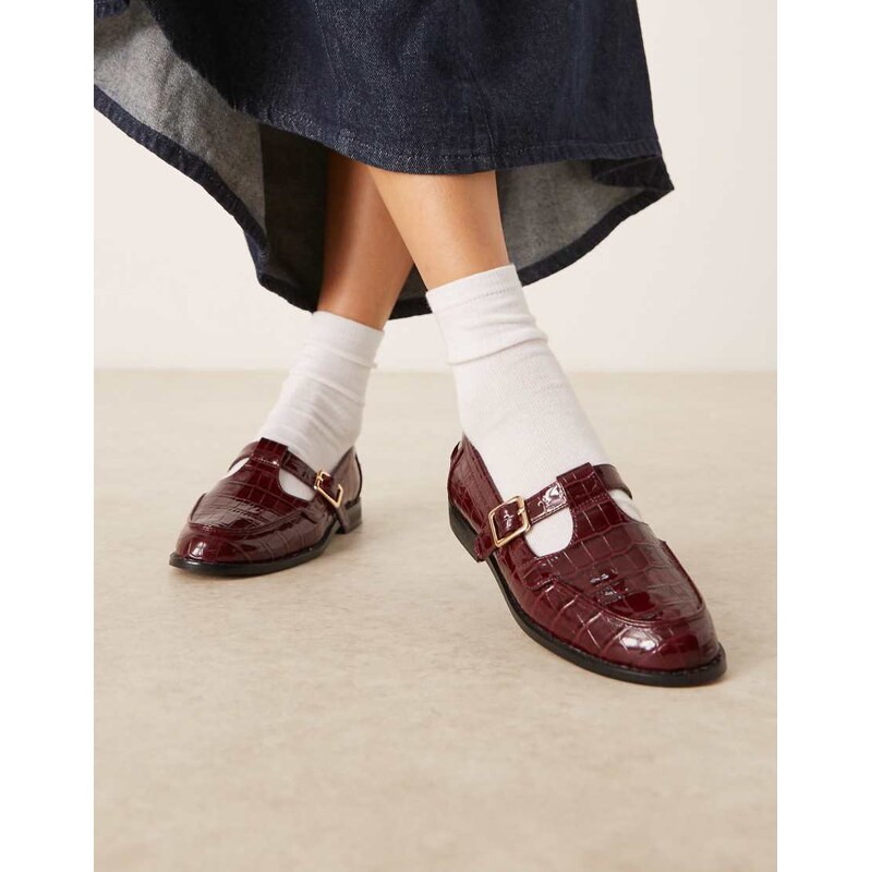 ASOS DESIGN Maverick mary jane geek shoes in burgundy-Red