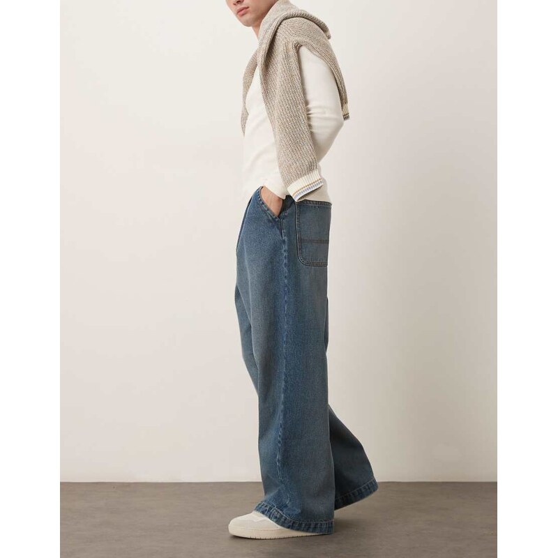 ASOS DESIGN loose jeans in mid wash blue
