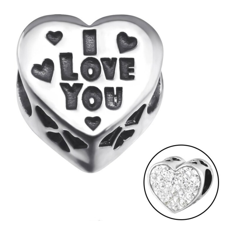 MAJYA MAY STORY stříbrný korálek I LOVE YOU s čirým zirkonem 11895 108542071