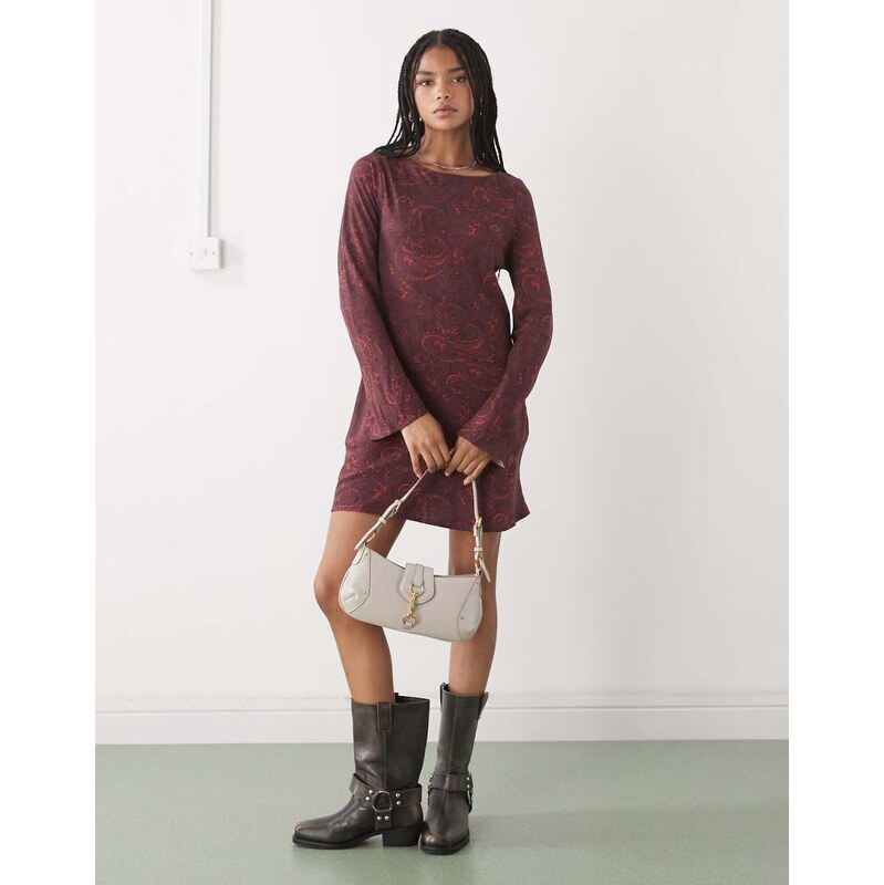 Reclaimed Vintage slash neck mini dress with flared sleeves in