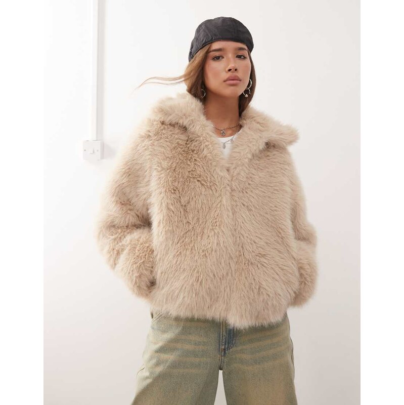 Noisy May faux fur jacket in beige-Neutral 115516249