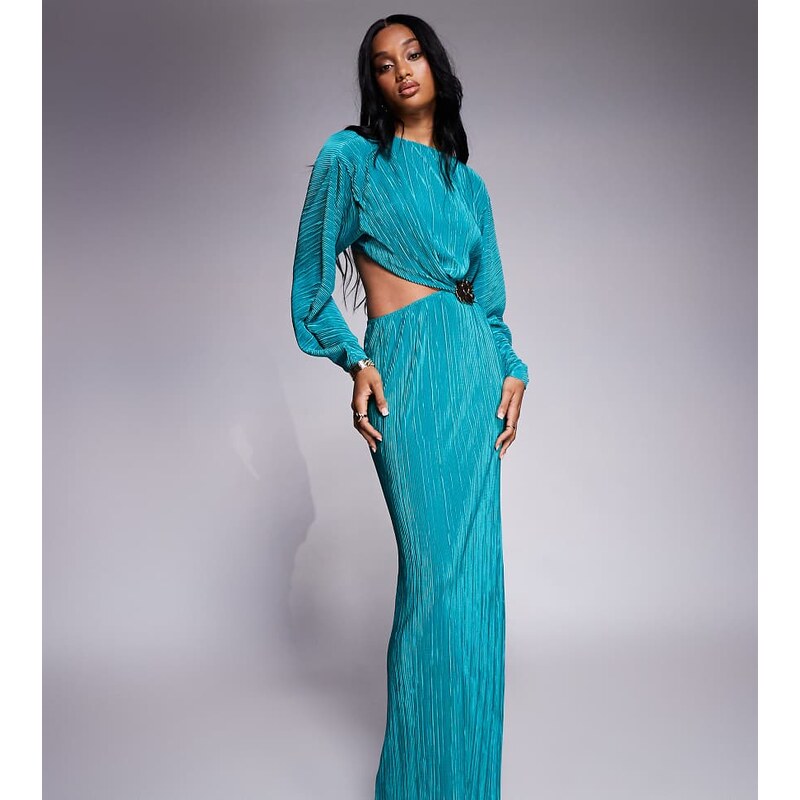 ASOS Tall ASOS DESIGN Tall plisse cocoon sleeve faux ord maxi dress 115541512