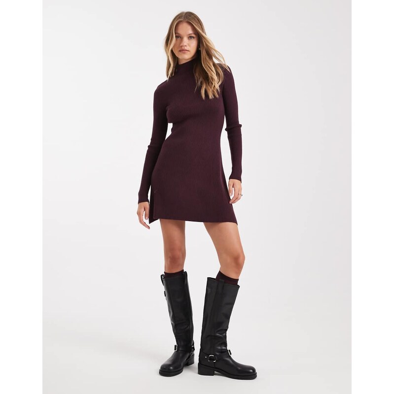 ASOS DESIGN knitted fine gauge mini dress with rib detail in