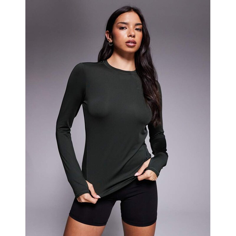 4505 Icon active quick dry long sleeve running top in dark khaki-Green 109527396