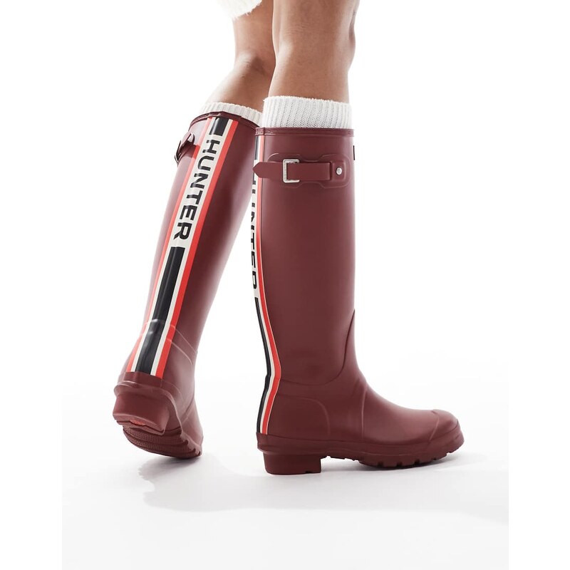 Hunter Original tall tri colour wellington boot in merlot-Red 108543279