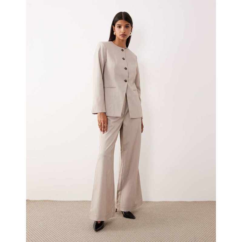 YAS premium high waisted wide leg trouser co-ord in pale grey 108543304
