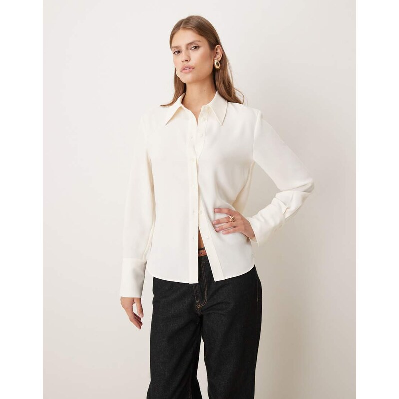 Mango shirt with gold button in cream-Neutral 108543382