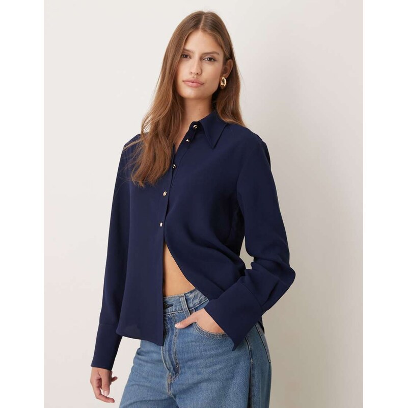 Mango shirt with gold button in navy 108543383