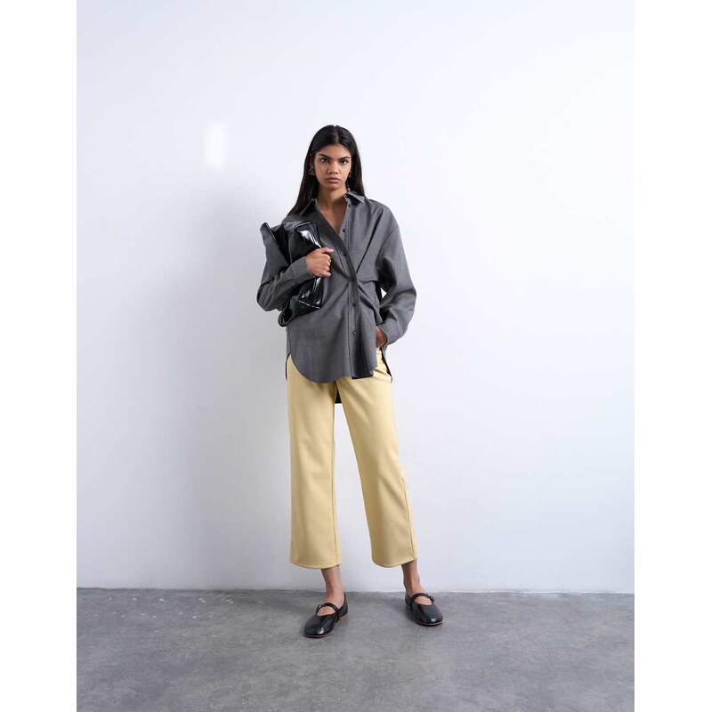 Topshop faux leather ankle grazer trouser in buttermilk-Yellow 108555811
