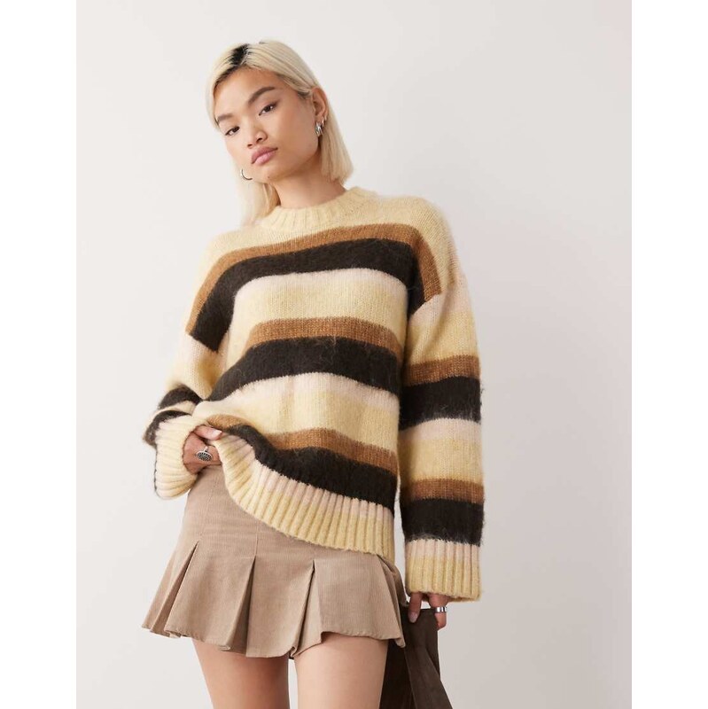 Monki oversized fluffy stripe jumper in butter yellow 108543582