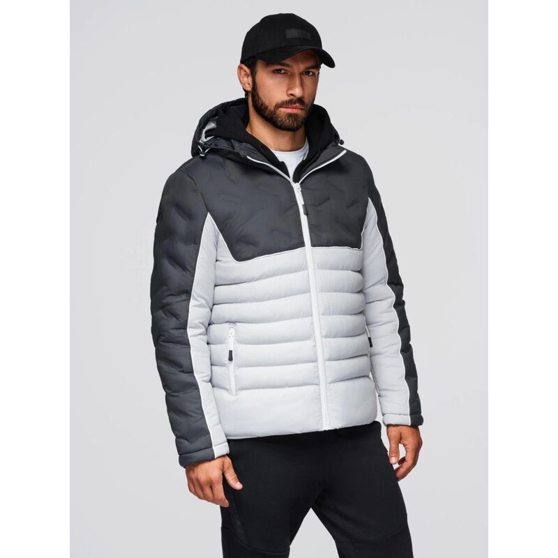 Ombre Clothing Módní grafitově bílá prošívaná bunda V3 JALP-0206