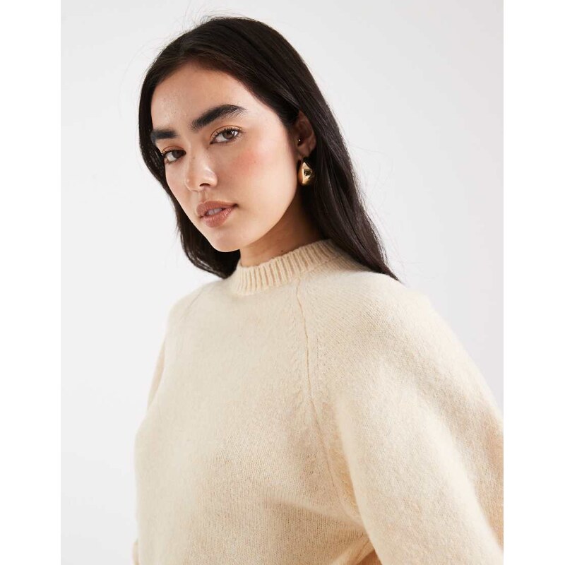 ASOS DESIGN crew neck jumper with raglan detail in buttermilk-Yellow