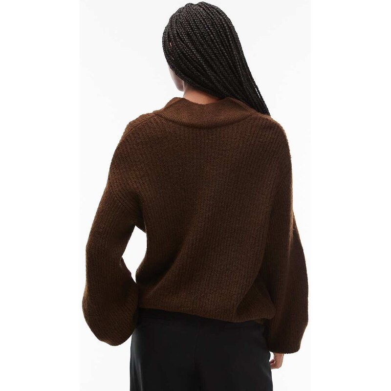 ASOS DESIGN knitted oversized v neck jumper in brown