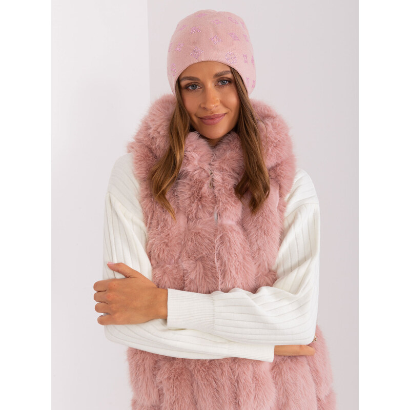 ITALY MODA Pudrová vzorovaná čepice AT-CZ-2325.85-pink