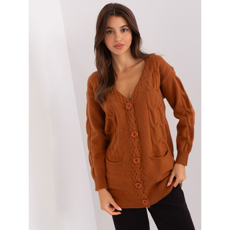 ITALY MODA Hnědý svetr na knoflíky -brown Hnědá 85890237