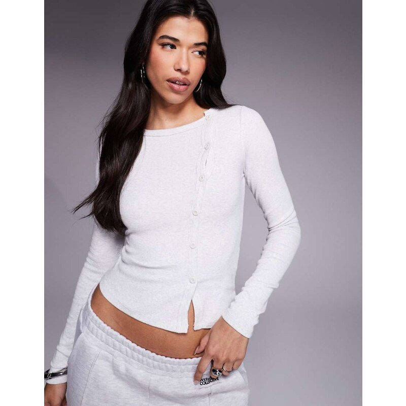 Princess Polly Passoni ribbed popper detail top in light grey