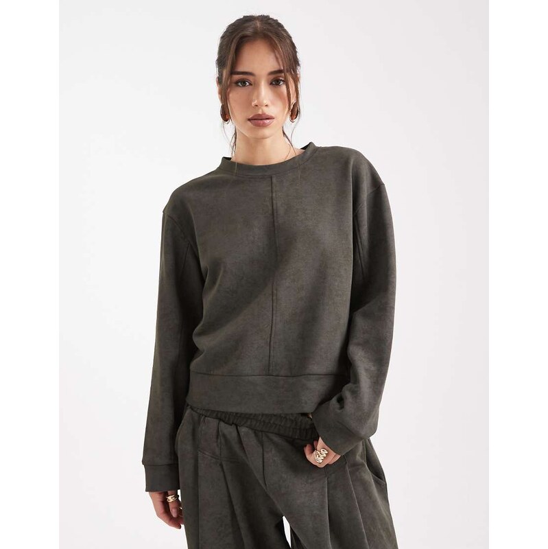 ASOS DESIGN co-ord sweatshirt in washed khaki-Green 113043898