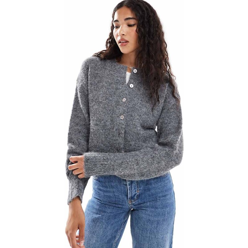 Cotton On lofty luxe crew cardigan in charcoal marle-Grey