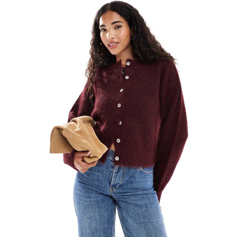 Cotton On lofty luxe crew cardigan in deep pomegranite-Red 108551548