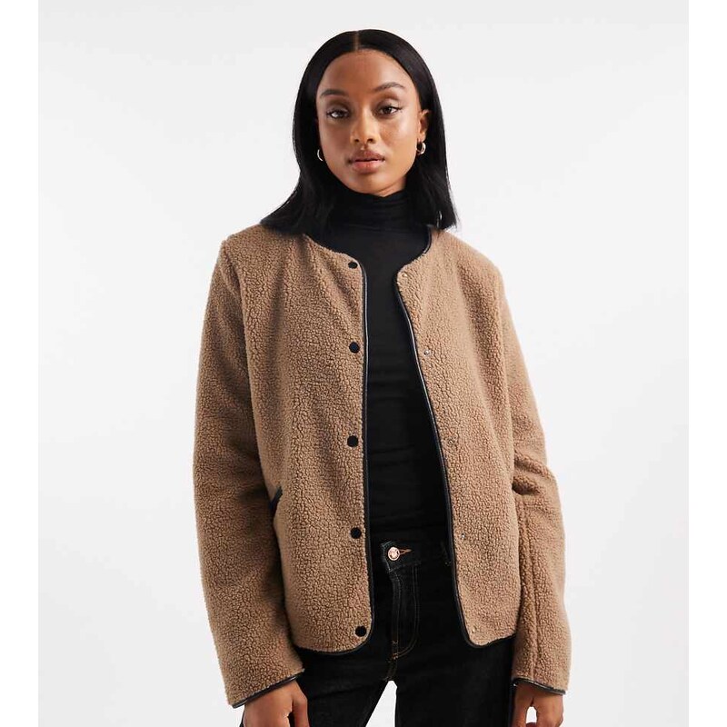 Vero Moda Tall lightweight contrast teddy jacket in beige