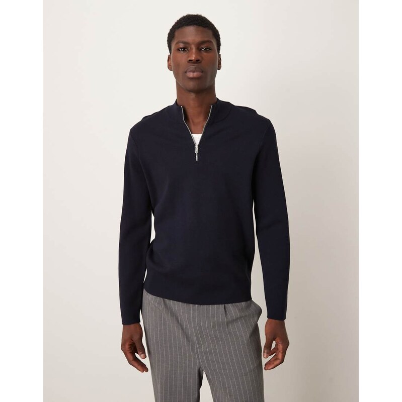 Mango quarter zip knitted top in navy