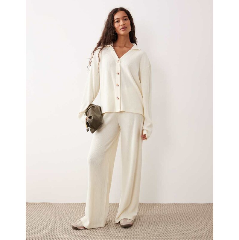 ASOS DESIGN Supersoft brushed rib wide leg trouser co-ord in winter 112214363