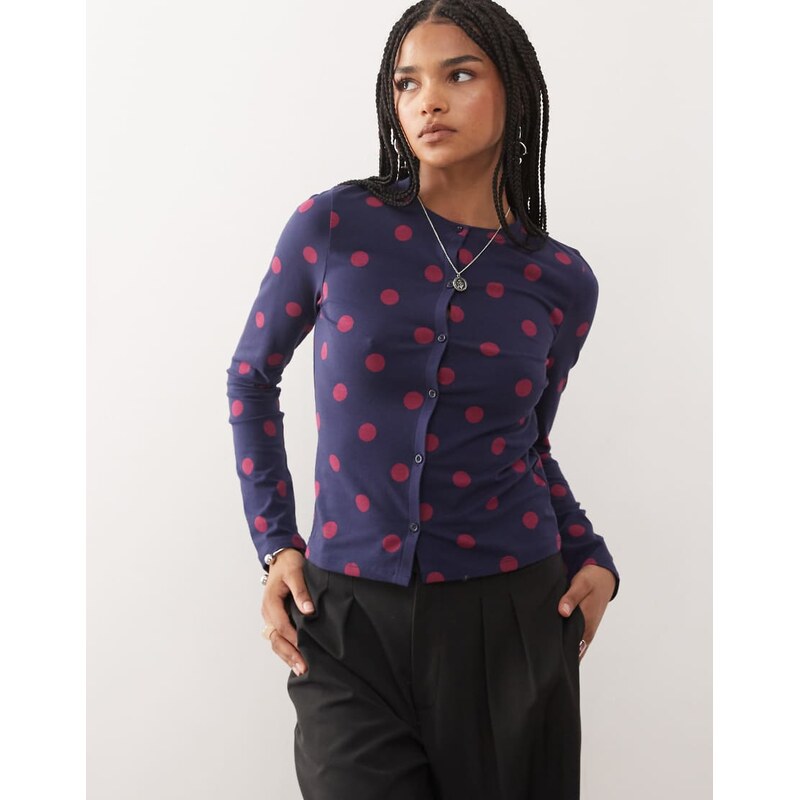 COLLUSION polka dot cardigan in plum and pink-Multi