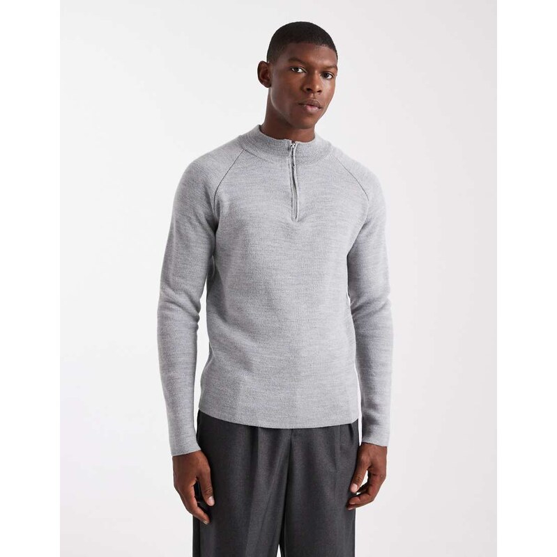 ASOS DESIGN knitted half zip jumper in grey