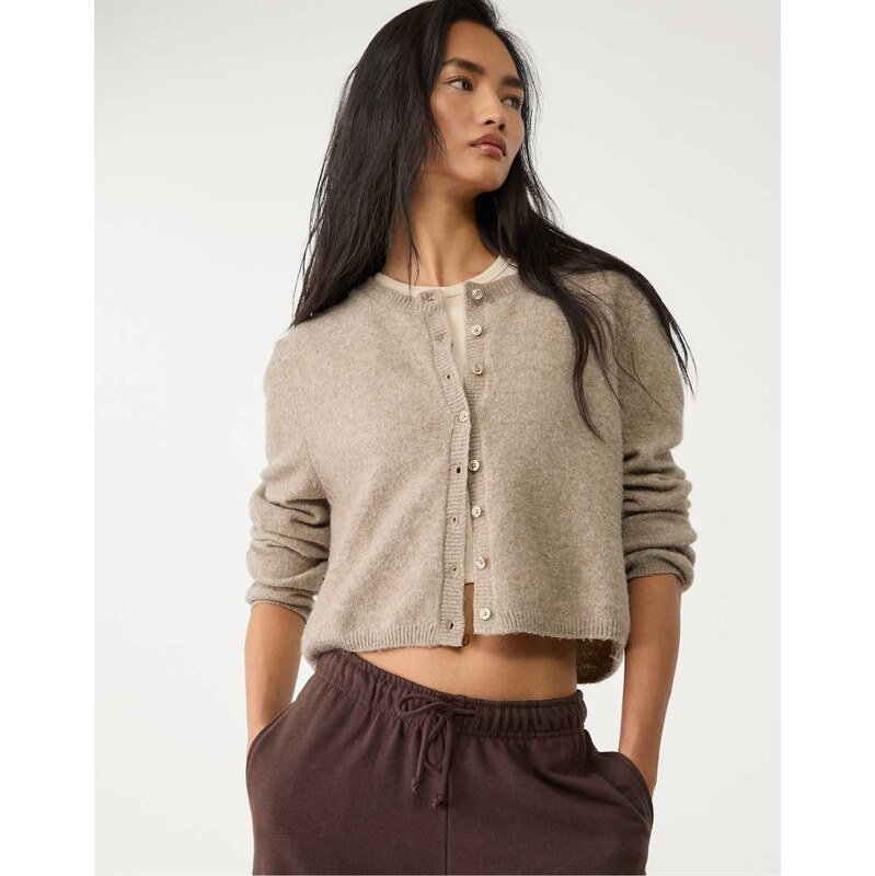 Stradivarius Soft-touch knit cardigan with buttons in stone