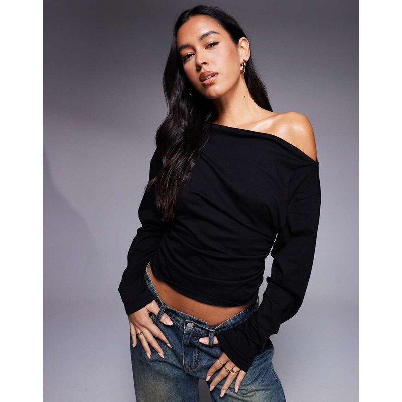ASOS DESIGN ruched side long sleeve tee in black