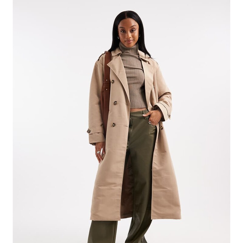 Vero Moda Tall longline belted trench coat in stone-Neutral 108551821